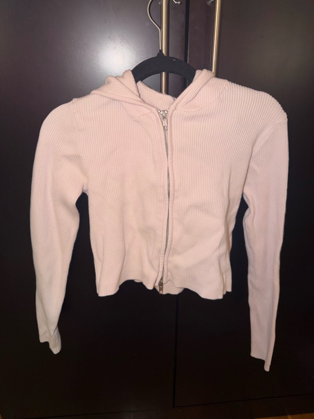 Brandy Melville Light Pink Ribbed Zip-Up Hoodie